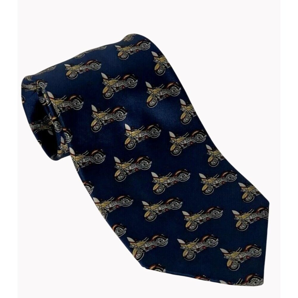Guggenheim Museum Motorcycles Pattern Neck Tie 100% Silk Blue 60" Mens